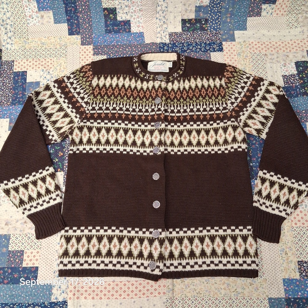 70s True Vintage Jersild Nordic Cardigan Sweater Wool Fair Isle Pewter USA